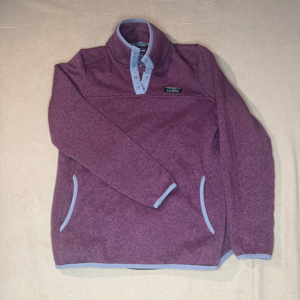 LL Bean Womens Sweater Fleece Pullover Snap Neck Plum Purple 292726 Medium
